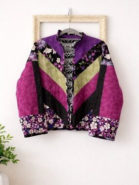 HOMEMADE | Quilted Patchwork Floral Open Jacket